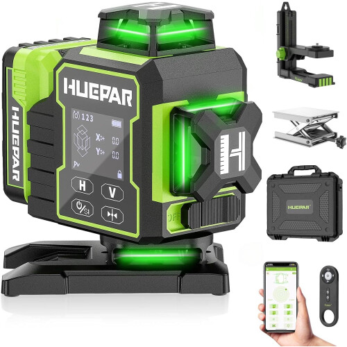 Huepar 2024 Edition W04CG 4D Laser Level Lcd Display Rotating Motor