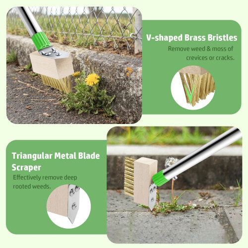 Patio Weed Remover Tool with Long Handle Scraper and Brush Set Combo 1