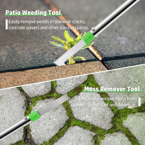 Patio Weed Remover Tool with Long Handle Scraper and Brush Set Combo 2