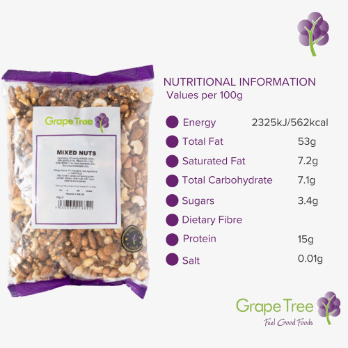 Grape Tree Mixed Nuts 1kg Raw Unsalted Almonds Walnuts Cashews Peanuts 1