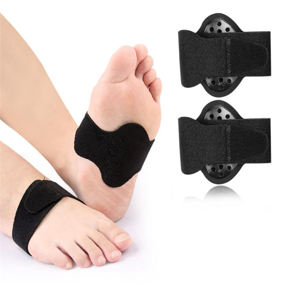 Foot Arch Support for Plantar Fasciitis Relief, Adjustable Compression Brace with Gel Pads for Flat Feet and High Arches - 1 Pair Black