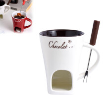 Chocolate Melting Fondue Mug Set with Forks, Mini Ceramic Cup for Cheese and Caramel, White Chocolate Fondue Mug