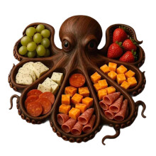 Cheese Board - 20cm Wooden Charcuterie Board with Partition Design Serving Tray for Parties and Meat Storage