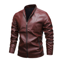 Motorcycle Jacket Men's Summer Leather Biker Jacket 3XL O Wine Slim Fit Stand-Up Collar Windproof Bomber with Pockets
