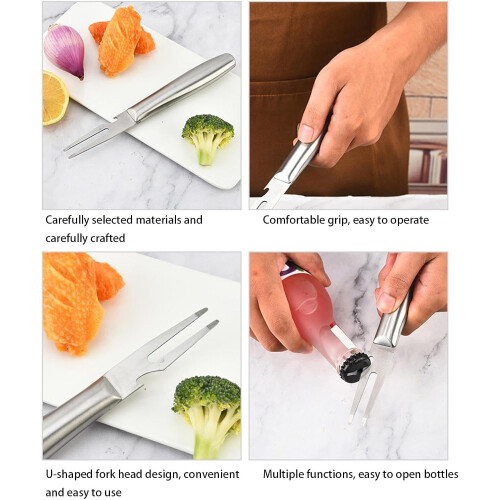 Serving Fork for Meat, Ergonomic Cooking Fork with Bottle Opener, Multi-Use Carving Fork for BBQ and Camping 2