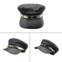(Black) Newsboy Hat Curved Hat Yacht Captain Hat Captain Costume Men Punk Hat