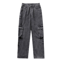 Men's Hip Hop Baggy Jeans Vintage Washed Loose Fit Straight Denim Trousers for Teen Boys Y2K Streetwear Grey