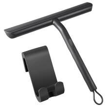 Silicone Squeegee Shower Cleaner with Hook, Black Shower Scraper for Bathroom, Kitchen, Car, Window and Glass Cleaning Tool