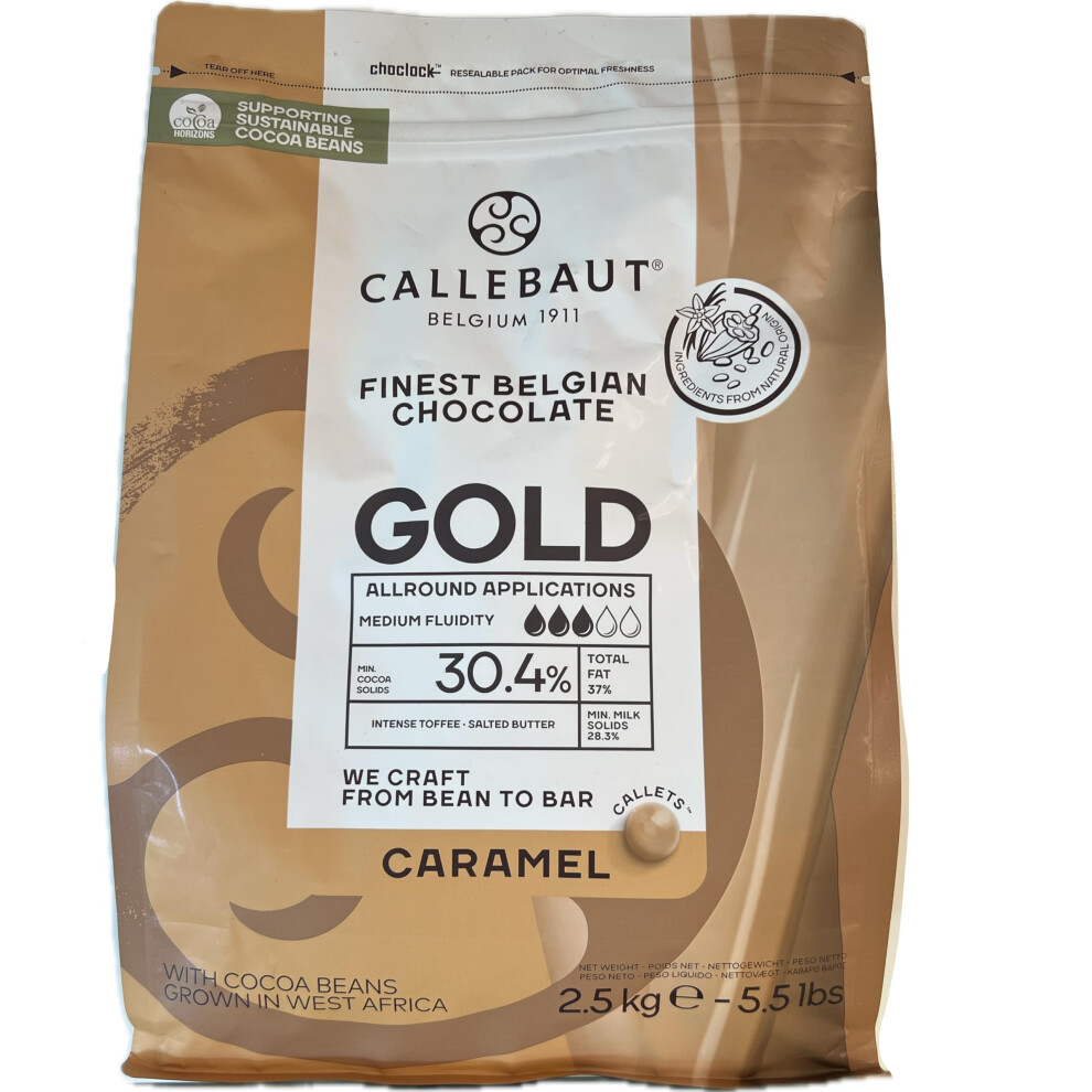 Callebaut Gold 30.4% - Finest Belgian Caramel Chocolate Chips (Callets) 2.5Kg