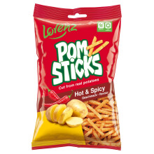 Lorenz POMSTICKS | Snack on the go | Tasty potato sticks | (Hot & Spicy, Pack of 20)