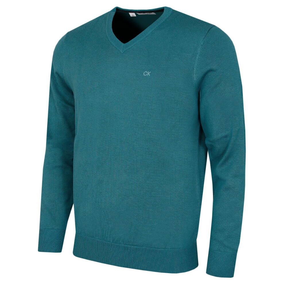 Calvin Klein (Xxxxl, Teal) 2025 V-Neck Soft Cotton Easy Care Golf Sweater Men's