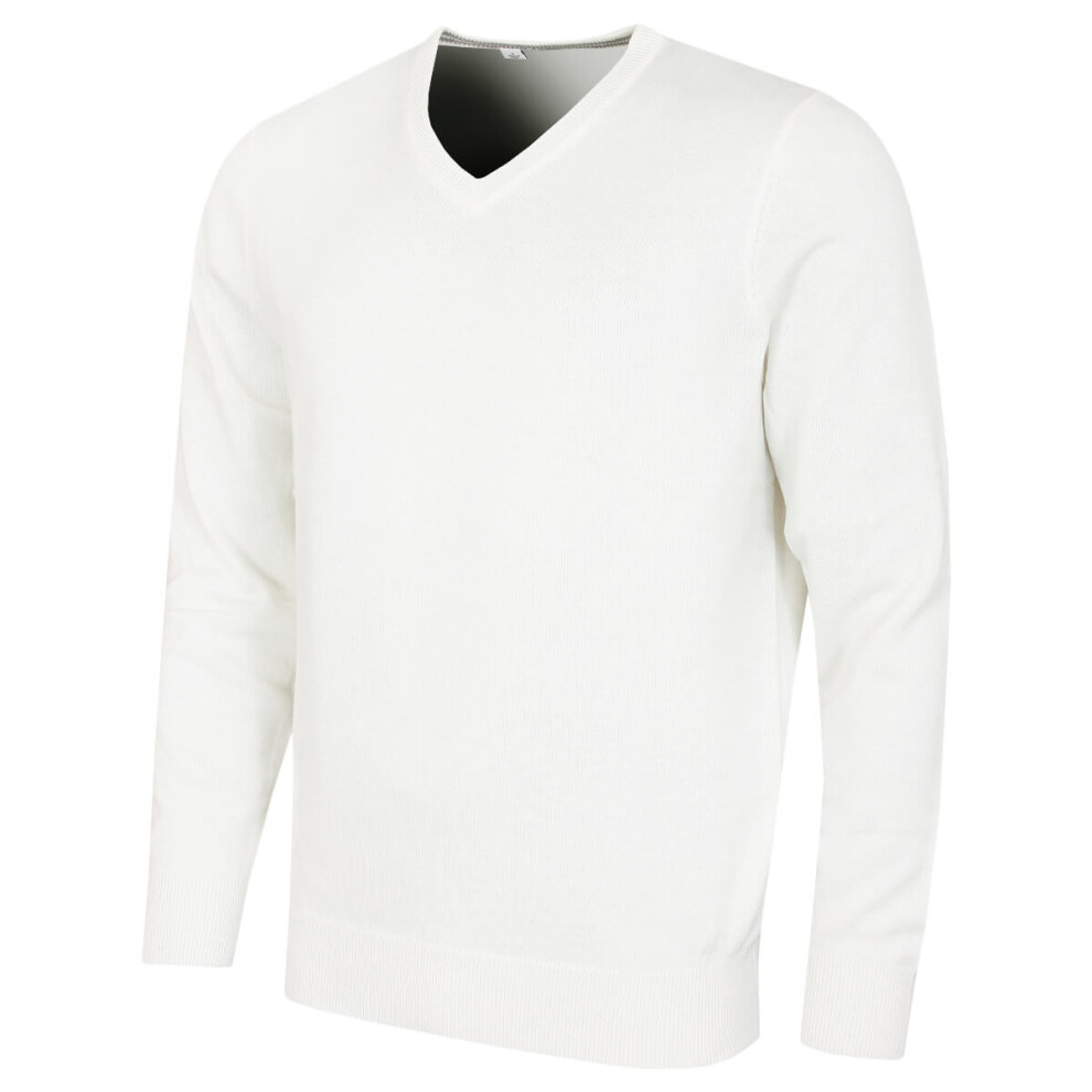 Calvin Klein (Xxxxl, ) 2025 V-Neck Soft Cotton Easy Care Golf Sweater Men's White