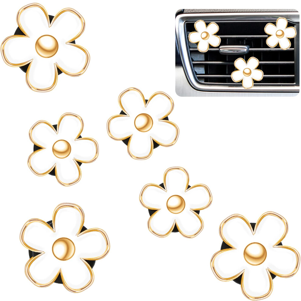 Daisy Flower Air Vent Clip Car Air Freshener Accessories Pack Of 6, 3 Cm & 3.3 Cm Dashboard Decor White 6447073400483