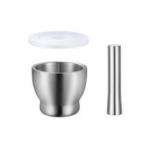 Mortar and Pestle Set 18/8 Stainless Steel Spice Grinder with Lid Anti-Slip Base for Crushing Garlic Guacamole Pepper