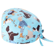 Scrub Cap Surgical Cap with Button Closure Adjustable Cotton Bouffant Turban Hat for Women Men Puppy/B Design