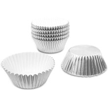 100 Pcs Silver Muffin Cups for Baking Cakes, Greaseproof Paper Cupcake Liners, Standard Size, Disposable Baking Molds