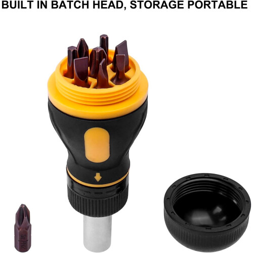 9 in 1 Stubby Ratcheting Screwdriver Set, Mini Magnetic Multi-Bit Tool with Torx Security, Flat Head, Phillips, 1/4 Nut Driver 2