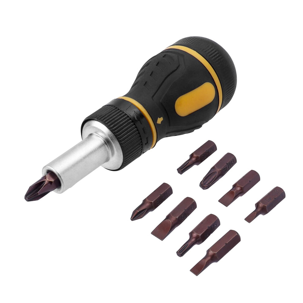 9 In 1 Stubby Ratcheting Screwdriver Set, Mini Magnetic Multi-Bit Tool With Torx Security, Flat Head, Phillips, 1/4 Nut Driver 6447073404023