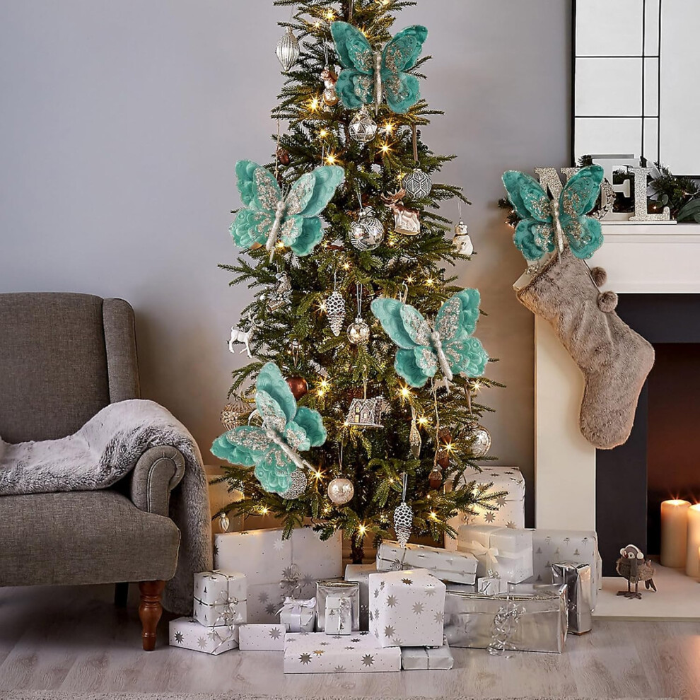(Aa) Artificial Christmas Butterflies Ornament With Clip Glitter - Xmas Tree Hanging Ornaments For Christmas Tree & Birthday Party Garland
