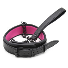 Neck Collar with Detachable Lead and O Ring, Adjustable Bondage Restraint for Pets, Durable Nylon Material, Black Color