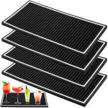 4 Pack Bar Mat Set, 30x15x1 cm Thick Rubber Drink Spill Mats, Heavy Duty Non-Slip Countertop Mats for Bars, Cafes, Home