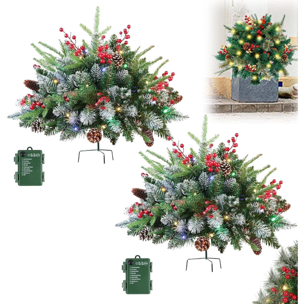 (B) Christmas Decorations Ornament Xmas Decor Holiday Planter Filler Christmas Holiday Planter Filler Outdoor Decorations Lighted Artificial Xmas Tree
