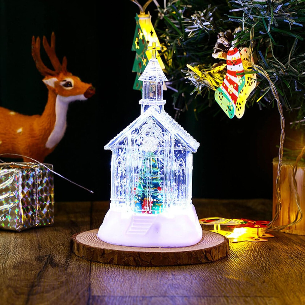 (C) Christmas Ornaments Christmas Tree Decorations New Christmas Decoration Santa Claus Crystal Church Luminous Snowy Lamp Xmas Gift，20ML