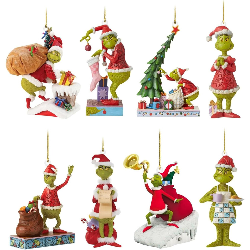 (8pcs) Grinch Christmas Ornament Decorations, 8PCS Stocking Cap Funny Santa Ornament Decorative Xmas Decor Ornaments (8PCS)