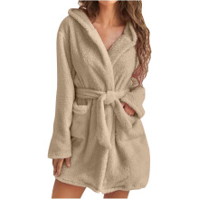 (S, 001* Khaki) Women's Robes Fleece Plush Soft Fluffy Fuzzy Cozy Warm Lightweight Bathrobe Long Sleeve V-Neck Winter Fleece Faux Velvet Sleepwear Dress Nightgowns Ca