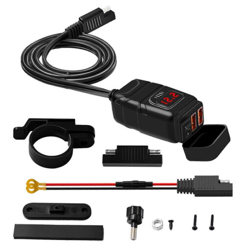 Dual USB Auto Motorcycle Charger with Mechanical Switch Voltage Digital Display