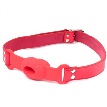 Fun Silicone Mouth Plug with Hollow Design, Leather Ball Gag, SM Bondage Equipment for Couples, Red Color