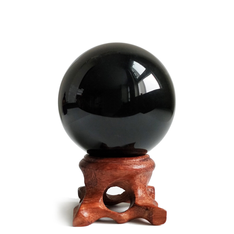 Mina Heal Black Crystal Sphere 45Mm / 1.8"""" Of Obsidian Stone For Scrying Mirror Fengshui Meditation Crystal Healing Divination Home Decora