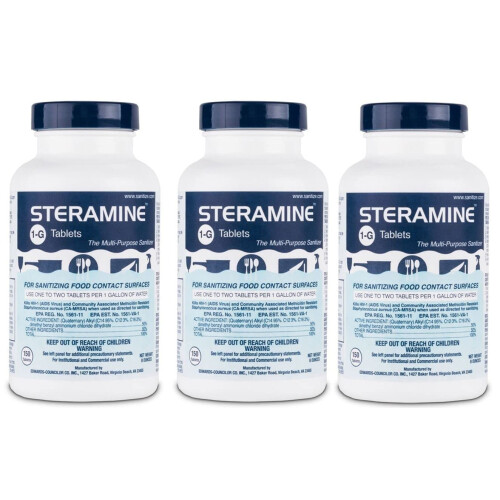 Steramine Καθαριστικά Δισκία - 150 Δισκία Αντισηψίας ανά φιάλη, 3-Φιάλες