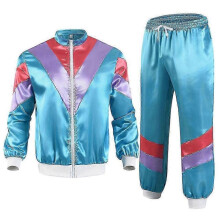 (XL, Blue) Men 80s Costume Retro Jacket Shell Suit Sports Tracksuit Set Carnival Party Cosplay Streetwear Outfit - DSW