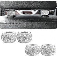 4 Pack Car Headrest Collars, Bling Car Head Rest Collars Rings Decor, Rhinestone Car Head Rest Collars, Diamond Interior Car Seat Accessory (White)