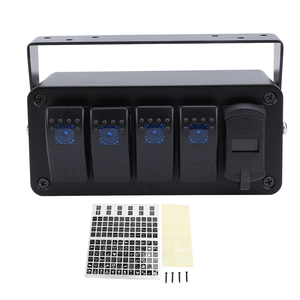 4 Gang Rocker Switch Panel With Pd Type C Qc3.0 Blue/Light 8320539798783
