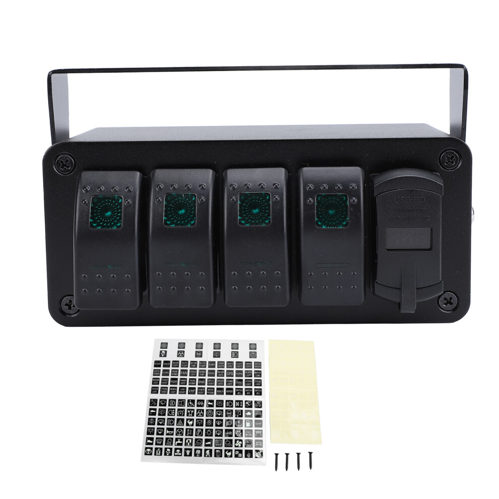 4 Gang Rocker Switch Panel With Pd Type C Qc3.0 Green/Light 8320539798875