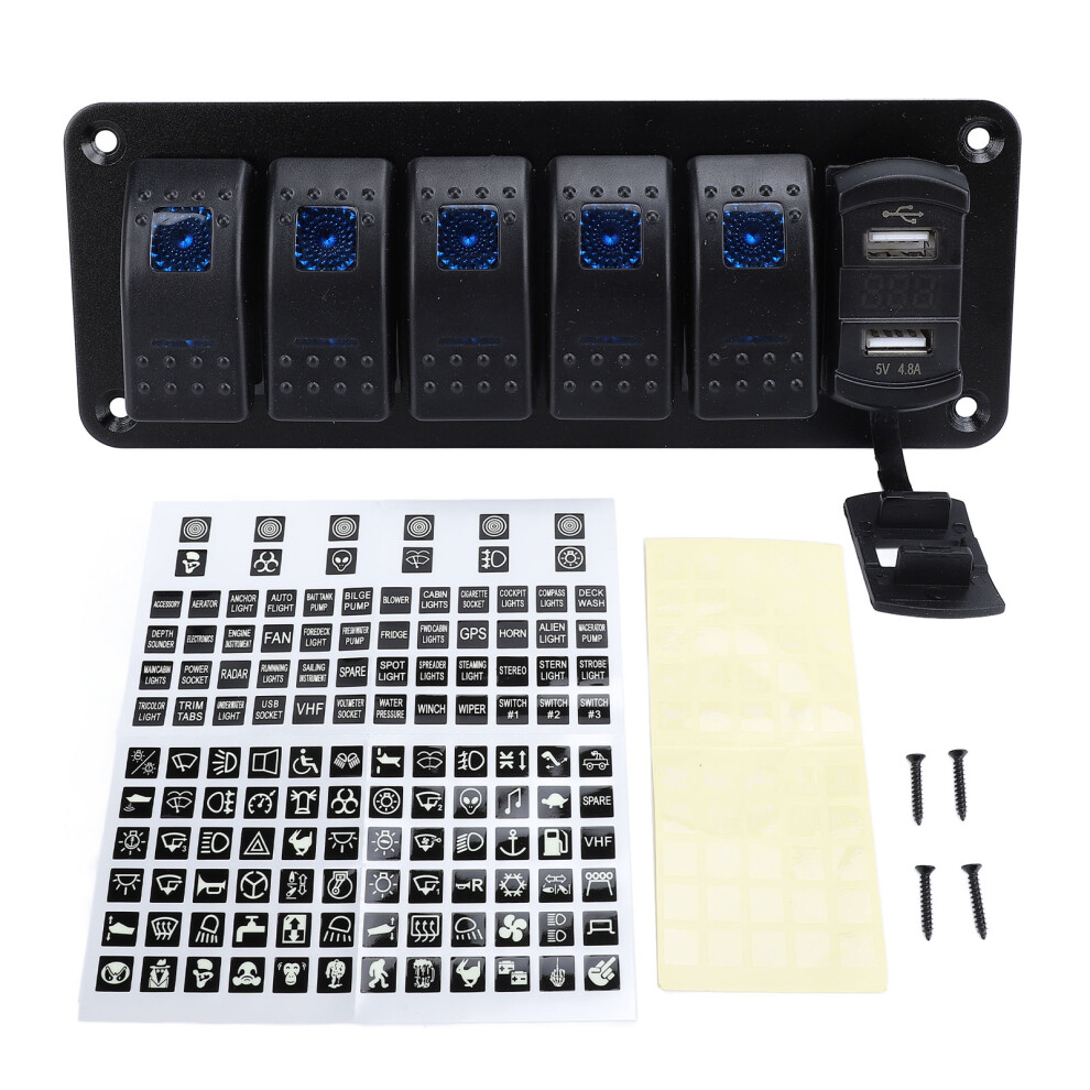 5 Gang Rocker Switch Panel With 4.8A Dual Usb 8320539798905
