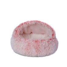 (Pink, 40cm/15.75in) Warm Pet Cat Cave Bed Hooded Donut Cozy Soft Plush Puppy Mat Self Warming Nest