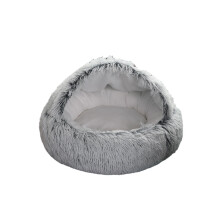 (Grey, 50cm/19.69in) Warm Pet Cat Cave Bed Hooded Donut Cozy Soft Plush Puppy Mat Self Warming Nest