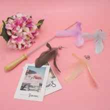 Wooden Handle Telescopic Pet Cat Funny Teaser Dangler Rod Stick with 4PCS Feather Replacement Head I