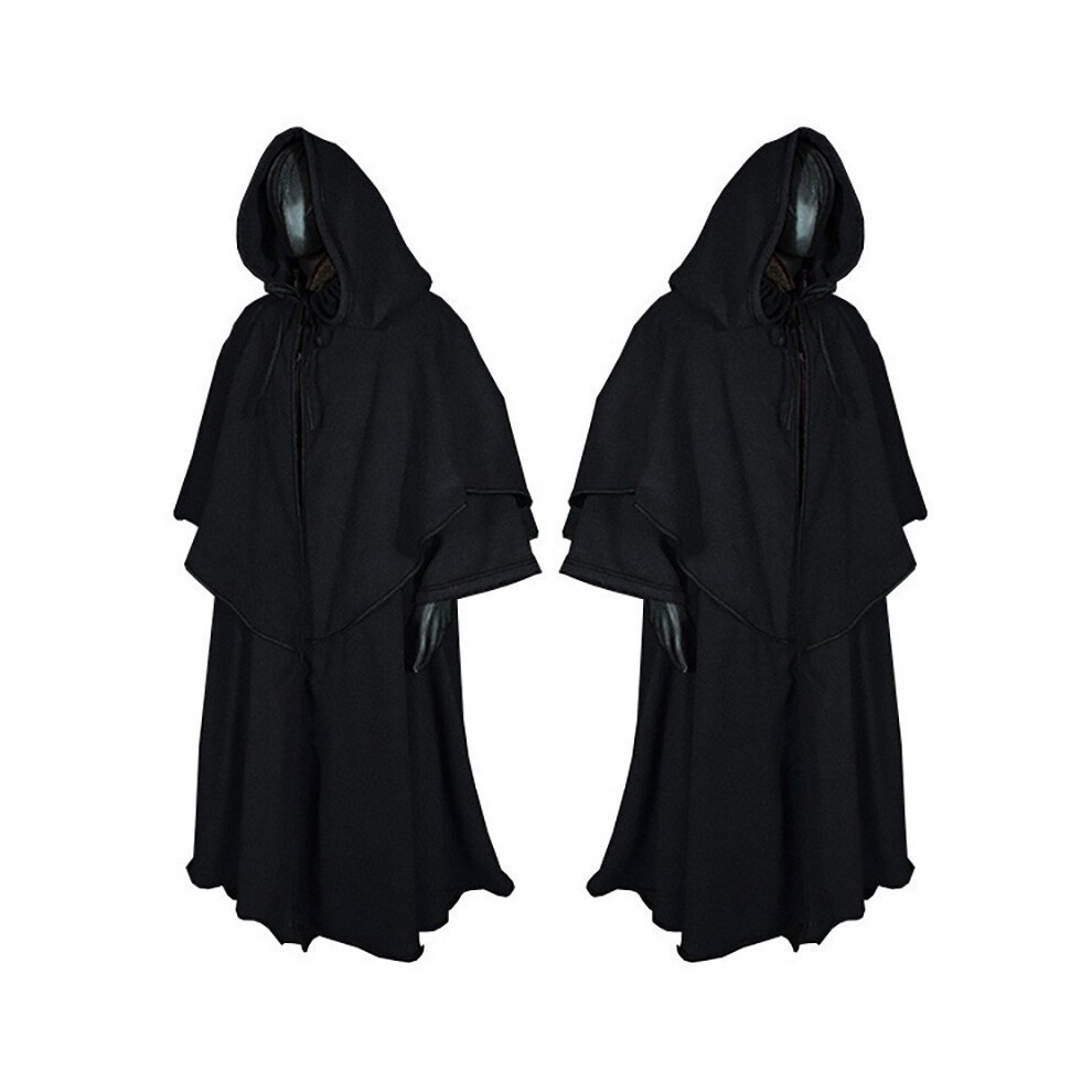 (Black, 4xl) Hooded Ages Middle Robe Cloak Wizard Role Playing Costume Event Halloween For