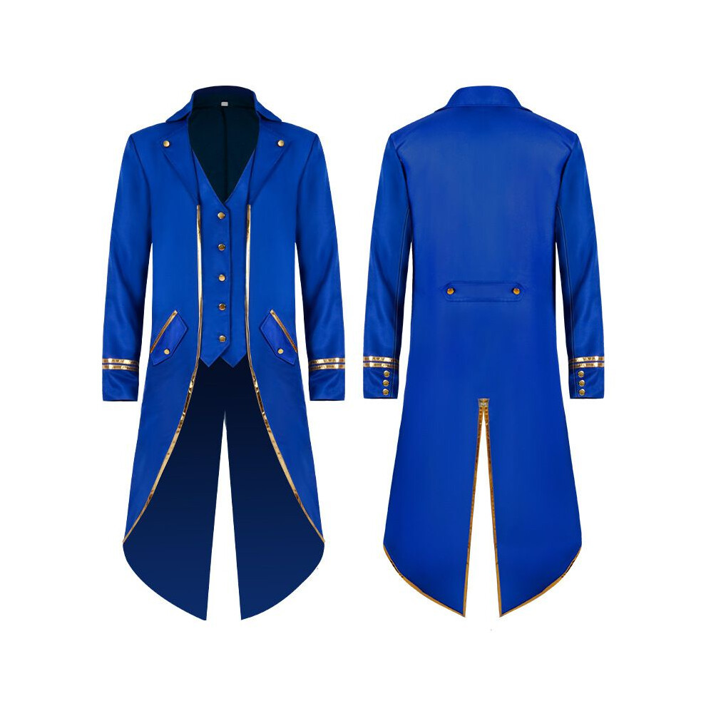 (, 4XL) Tailcoat Long Steampunk Tuxedo Medieval Prince Victorian Coat Gothic Halloween Blue