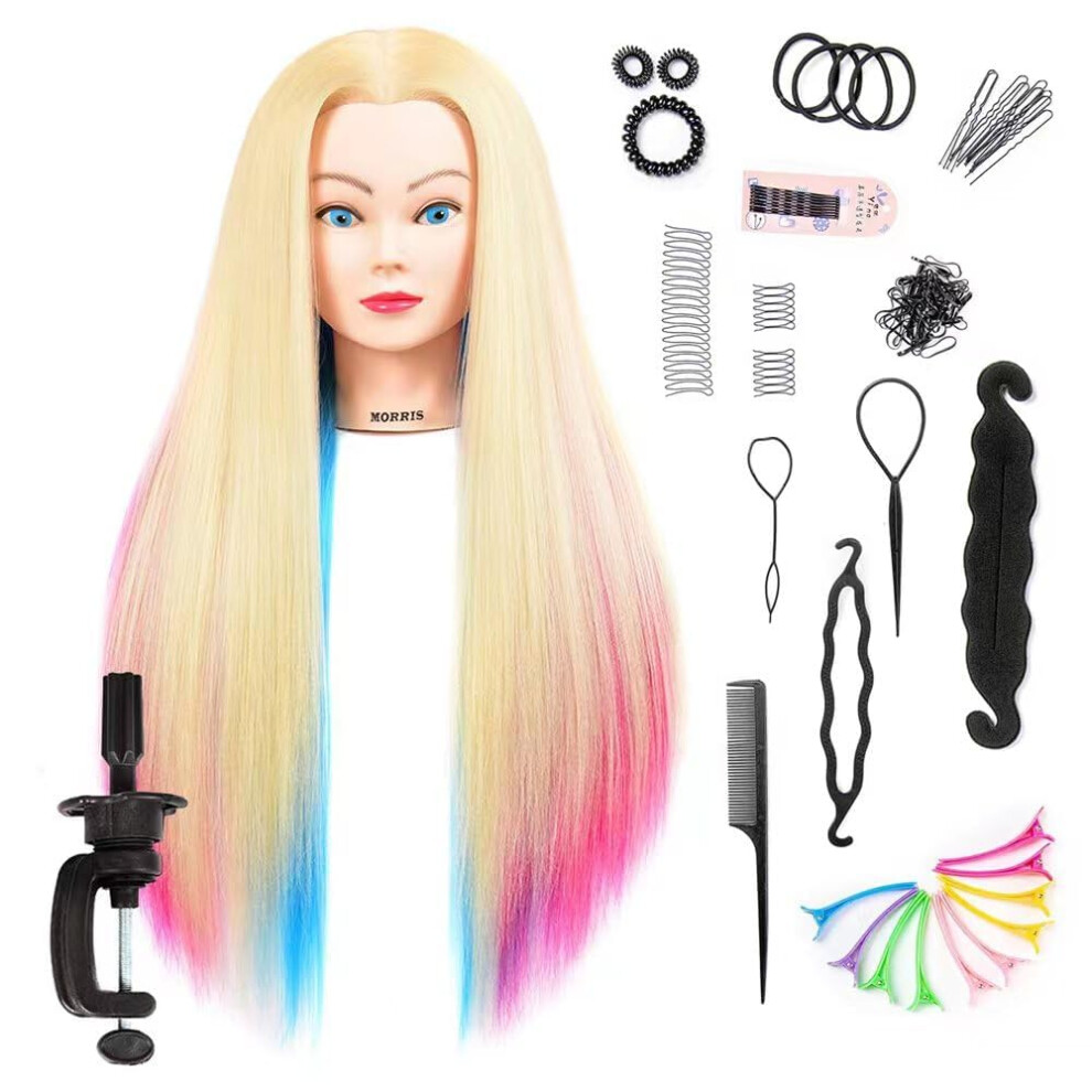 Pinzer Mannequin Head Hair Styling Head For Hairdresser Practice Training Head Rainbow Hair Mannequin Head Cosmetology Doll Head With Synthetic Fiber Hair Br