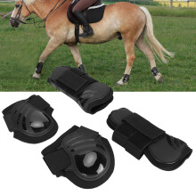2 Paar PU Elastische Pferdebeinschutz-Guimpe Vorder- & Hinterbeinschutz Schwarz 24x12cm