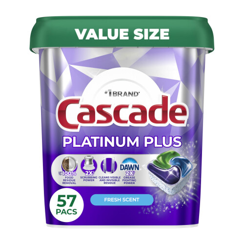 Cascade Platinum Plus Vaatwas Pods, Vaatwasmiddel, 57 Stuks