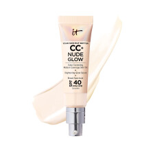 IT Cosmetics CC+ Nude Glow Base Leve + Glow Serum com FPS 40 - Com cido Hialurnico de Niacinamida e Extrato de Ch Verde - Porcelana Clara - 1,