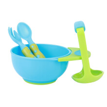 Baby-Futterstampfer-Set mit 4 Löffeln & Saugbowl Blau & Grün – Einfaches Füttern