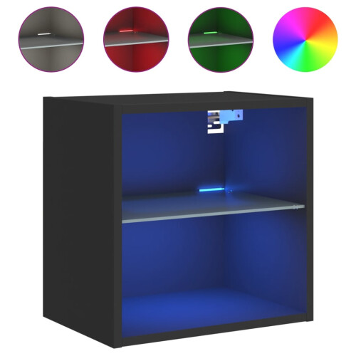 Bedside Cabinet | Bedside Table | Nightstand with LED Lights Wall-mounted Black