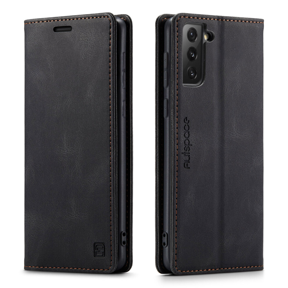 (Black) Autspace A01 Series Rfid Blocking Retro Matte Leather Case Wallet For Samsung Galaxy S21 4G/5G Black 6914288232128